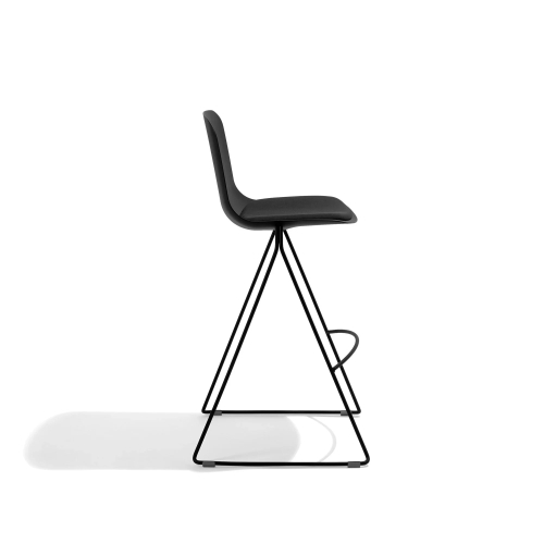 Poppin Key - Stool + Black Upholstered Seat Pad, Set of 2, Color Black, Powder-coated steel rod frame on glides | Waiting Areas-2
