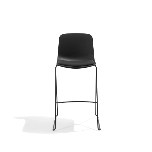 Poppin Key - Stool + Black Upholstered Seat Pad, Set of 2, Color Black, Powder-coated steel rod frame on glides | Waiting Areas