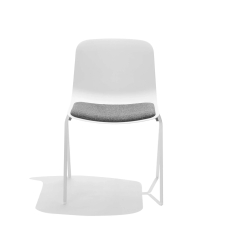 Poppin Key - Side Chair with Grey Seat Pad, Color White, Molded Seat, Powder-coated steel rod frame on glides | Executive Offices