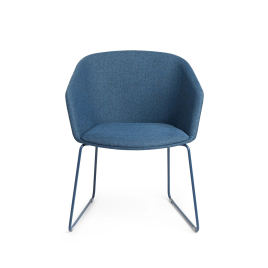 Poppin Pitch - Sled Chair, Color Dark Blue, Upholstered Seat and Backrest, Sled Base | Office & Home