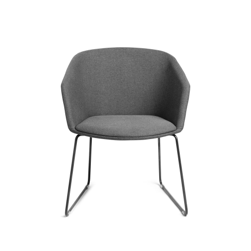 Poppin Pitch - Sled Chair, Color Dark Grey, Upholstered Seat and Backrest, Sled Base | Reception Spaces