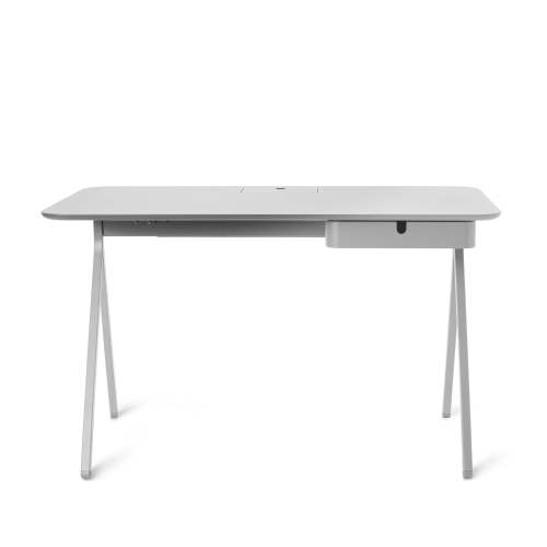 Poppin Key Desk, 48 inch, Color Light Gray, Powder-coated metal drawer, frame, and Legs | Home & Office Use-1