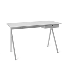 Poppin Key Desk, 48 inch, Color Light Gray, Powder-coated metal drawer, frame, and Legs | Home & Office Use