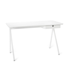Poppin Key Desk, 48 inch, Color Light Gray, Powder-coated metal drawer, frame, and Legs | Home Office & Remote Work