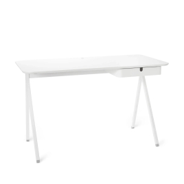 Poppin Key Desk, 48 inch, Color Light Gray, Powder-coated metal drawer, frame, and Legs | Home Office & Remote Work