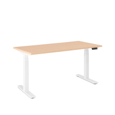 Poppin Series L 3S - Adjustable Height Desk, Color Natural Oak, White Frame and Legs | Office Environments