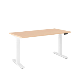 Poppin Series L 3S - Adjustable Height Desk, Color Natural Oak, White Frame and Legs | Office Environments