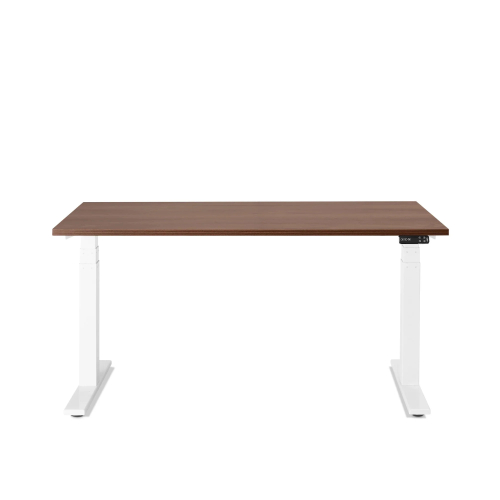 Poppin Series L 3S - Adjustable Height Desk, Color Walnut, White Frame and Legs | Ergonomic Offices-1