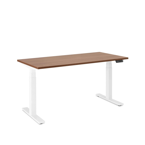 Poppin Series L 3S - Adjustable Height Desk, Color Walnut, White Frame and Legs | Ergonomic Offices