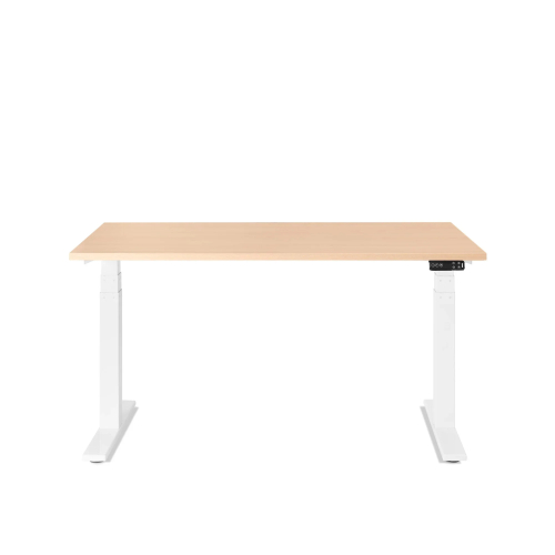 Poppin Series L 3S - Adjustable Height Desk, Color Natural Oak, White Frame and Legs | Home Office & Corporate Use-1