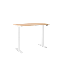 Poppin Series L 3S - Adjustable Height Desk, Color Natural Oak, White Frame and Legs | Home Office & Corporate Use