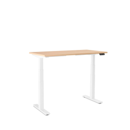Poppin Series L 3S - Adjustable Height Desk, Color Natural Oak, White Frame and Legs | Home Office & Corporate Use