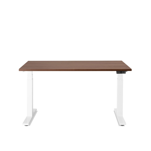 Poppin Series L 3S - Adjustable Height Desk, Color Walnut, White Frame and Legs | Office & Remote Work-1