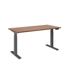 Poppin Series L 3S - Adjustable Height Desk, Color Walnut, Charcoal Frame and Legs | Smooth Height Control