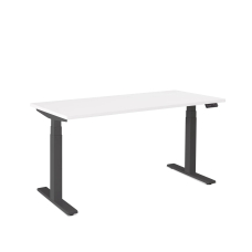 Poppin Series L 3S - Adjustable Height Desk, Color White, Charcoal Frame and Legs | Sit-Stand Workstation