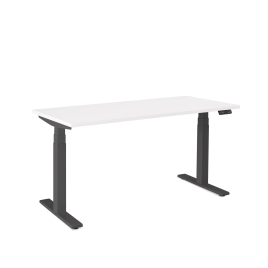 Poppin Series L 3S - Adjustable Height Desk, Color White, Charcoal Frame and Legs | Sit-Stand Workstation