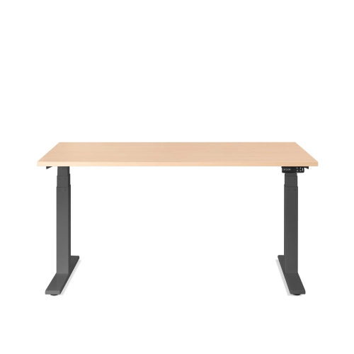 Poppin Series L 3S - Adjustable Height Desk, Color Natural Oak, Charcoal Frame and Legs | Corporate Use-1