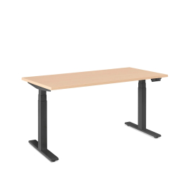 Poppin Series L 3S - Adjustable Height Desk, Color Natural Oak, Charcoal Frame and Legs | Corporate Use