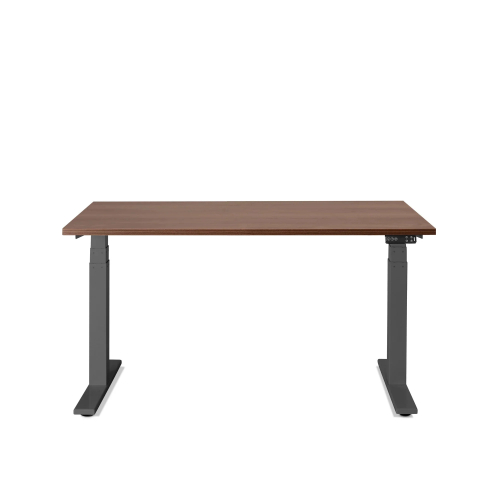 Poppin Series L 3S - Adjustable Height Desk, Color Walnut, Charcoal Frame and Legs | Workspaces-1