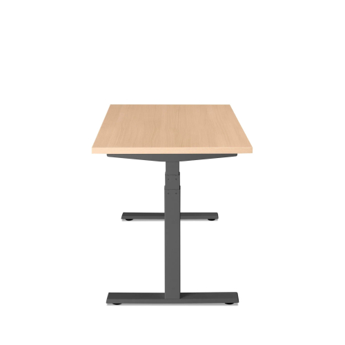Poppin Series L 3S - Adjustable Height Desk, Color Natural Oak, Charcoal Frame and Legs | Offices-2