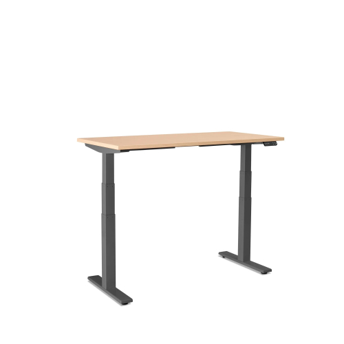 Poppin Series L 3S - Adjustable Height Desk, Color Natural Oak, Charcoal Frame and Legs | Offices