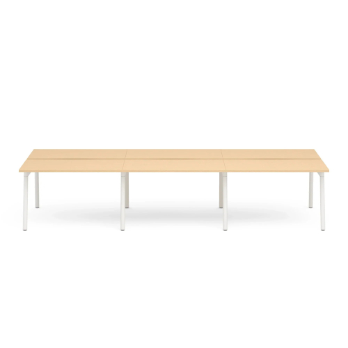 Poppin Series A - Double Desk for 6, 47 inch, Color Natural Oak on White Legs | Home Office & Small Spaces-1
