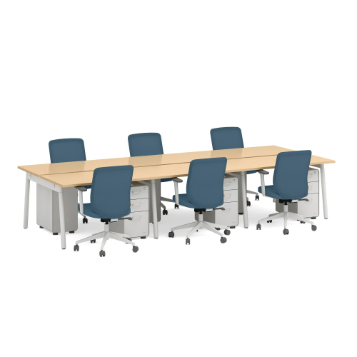 Poppin Series A - Double Desk for 6, 47 inch, Color Natural Oak on White Legs | Home Office & Small Spaces-2
