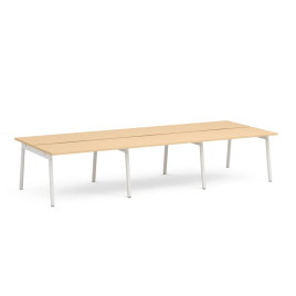Poppin Series A - Double Desk for 6, 47 inch, Color Natural Oak on White Legs | Home Office & Small Spaces