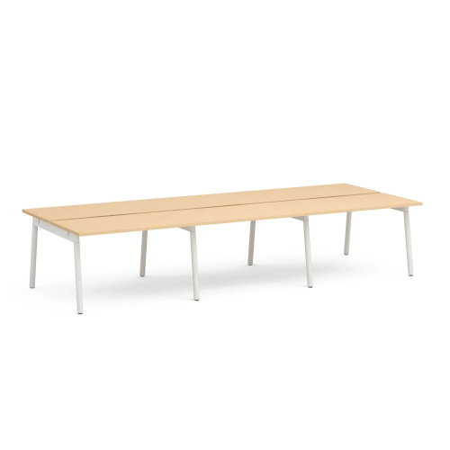 Poppin Series A - Double Desk for 6, 47 inch, Color Natural Oak on White Legs | Home Office & Small Spaces
