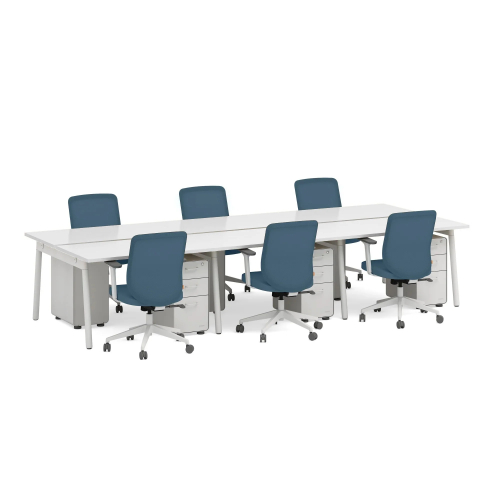 Poppin Series A - Double Desk for 6, 47 inch, Color White on White Legs | Home & Office Use-2