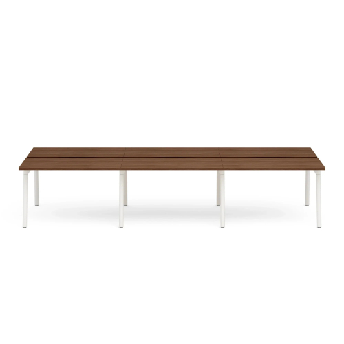 Poppin Series A - Double Desk for 6, 47 inch, Color Walnut on White Legs | Home Office & Remote Work-1