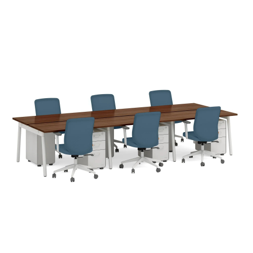 Poppin Series A - Double Desk for 6, 47 inch, Color Walnut on White Legs | Home Office & Remote Work-2