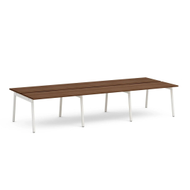 Poppin Series A - Double Desk for 6, 47 inch, Color Walnut on White Legs | Home Office & Remote Work