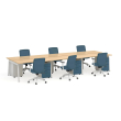 Poppin Series A - Double Desk for 6, 57 inch, Color Natural Oak on White Legs | Computer Workstation Desk-2