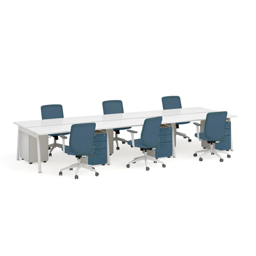 Poppin Series A - Double Desk for 6, 57 inch, Color White on White Legs | Multi-Purpose Workstation-2