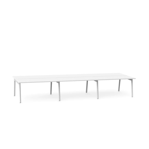 Poppin Series A - Double Desk for 6, 57 inch, Color White on White Legs | Multi-Purpose Workstation