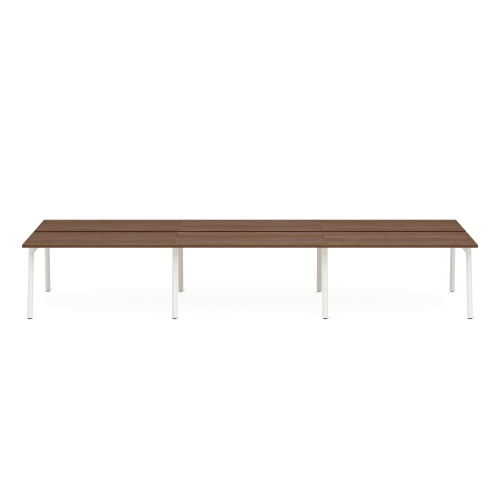 Poppin Series A - Double Desk for 6, 57 inch, Color Walnut on White Legs | Computer Work Desk-1