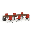 Poppin Series A - Double Desk for 6, 57 inch, Color Walnut on White Legs | Computer Work Desk-2