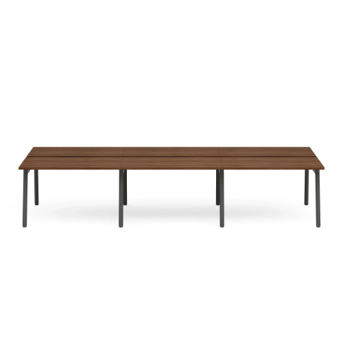 Poppin Series A - Double Desk for 6, 47 inch, Color Walnut on Charcoal Legs | Functional Work Surface-1