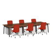 Poppin Series A - Double Desk for 6, 47 inch, Color Walnut on Charcoal Legs | Functional Work Surface-2