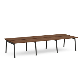 Poppin Series A - Double Desk for 6, 47 inch, Color Walnut on Charcoal Legs | Functional Work Surface