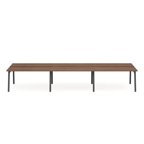 Poppin Series A - Double Desk for 6, 57 inch, Color Walnut on Charcoal Legs | Home Office Setup-1