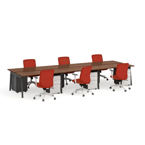 Poppin Series A - Double Desk for 6, 57 inch, Color Walnut on Charcoal Legs | Home Office Setup-2