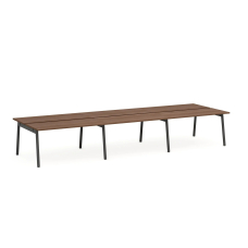 Poppin Series A - Double Desk for 6, 57 inch, Color Walnut on Charcoal Legs | Home Office Setup
