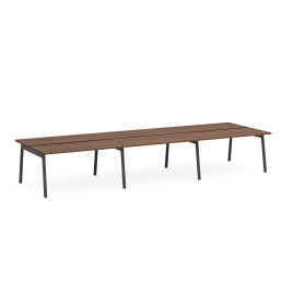 Poppin Series A - Double Desk for 6, 57 inch, Color Walnut on Charcoal Legs | Home Office Setup