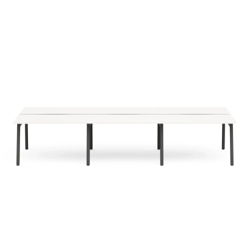 Poppin Series A - Double Desk for 6, 47 inch, Color White on Charcoal Legs | Space-Saving Design-1