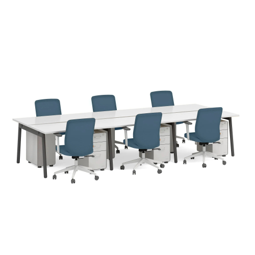 Poppin Series A - Double Desk for 6, 47 inch, Color White on Charcoal Legs | Space-Saving Design-2