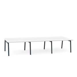 Poppin Series A - Double Desk for 6, 47 inch, Color White on Charcoal Legs | Space-Saving Design