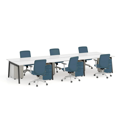 Poppin Series A - Double Desk for 6, 57 inch, Color White on Charcoal Legs | Office & Study Rooms-2