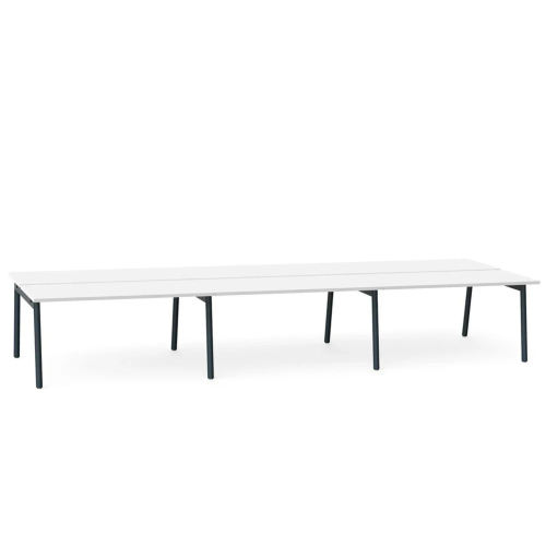 Poppin Series A - Double Desk for 6, 57 inch, Color White on Charcoal Legs | Office & Study Rooms